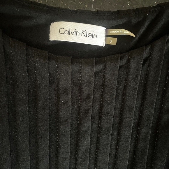 Womens Sz 6 Calvin Klein Black A Line Pleat top Wrap Waist fitn flare Sleeveless - Picture 6 of 9